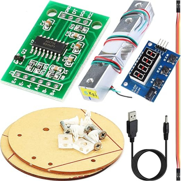 DAOKAI HX711 Svara sensora modulis ADC pārveidotājs, 5 kg portatīvie elektroniskie virtuves svari ar skalas displeja moduli, 3,5 x 1,35 mm strāvas kabelis