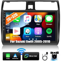 2G + 32G Android 13 Auto radio Suzuki Swift 2005-2010 ar Carplay/Android Car, 10,1 collu ekrāns ar satelītnavigāciju, Double DIN ar Bluetooth WiFi FM/RDS radio, EQ Mirror Link + atpakaļgaitas kamera