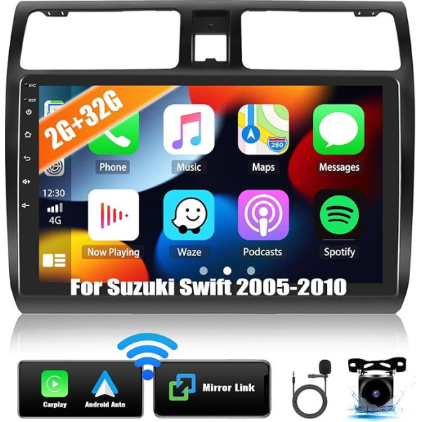 2G + 32G Android 13 Auto radio Suzuki Swift 2005-2010 ar Carplay/Android Car, 10,1 collu ekrāns ar satelītnavigāciju, Double DIN ar Bluetooth WiFi FM/RDS radio, EQ Mirror Link + atpakaļgaitas kamera