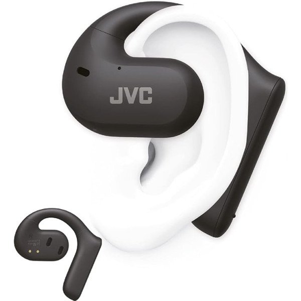 JVC Nearphones HA-NP35T-B, patiesi bezvadu austiņas, atvērta ausu konstrukcija, trokšņu slāpēšana, ūdens aizsardzība (IPX4), mikrofona izslēgšanas funkcija, 17 stundu atskaņošana, Bluetooth 5.1, melnas krāsas