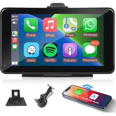 Podofo Auto radio Bezvadu Carplay pārnēsājamais radio ar 7 collu skārienjūtīgo ekrānu Bezvadu Android auto bezmaksas uzstādīšana Airplay Bluetooth FM raidītājs Balss vadība Plaša piemērošana DC7-32V