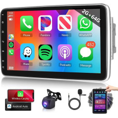 2G + 64G Android auto radio 2 DIN ar bezvadu Apple Carplay Android auto ar GPS navigāciju WiFi 10,1 collu vertikāli rotējošs ekrāns Auto radio ar Bluetooth FM/RDS/DAB+/DVR stūres rata vadība