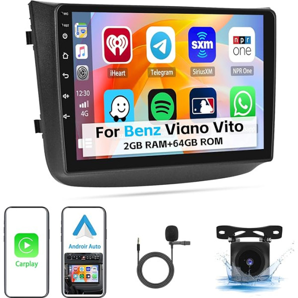 2G + 64G CAMECHO Android 12 auto radio priekš Mercedes-Benz Viano 2004-2011/Vito 2010-2015 ar navigāciju Carplay Android Car, auto radio ar 10 collu ekrānu Bluetooth RDS/FM MirrorLink + atpakaļgaitas kamera