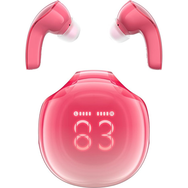 ACEFAST T9 Bluetooth austiņas, In-Ear austiņas, bezvadu Bluetooth 5.3 austiņas ar 4 mikrofoniem, 2023 ENC trokšņu slāpēšanas bezvadu austiņas, 30H sulīgs bass, kristāla austiņu LED displejs, pomelo sarkans