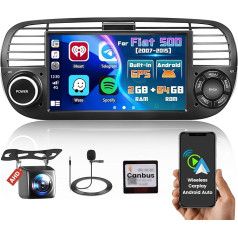 [2+64GB] Hikity 7 collu Android auto radio ar satelīta navigāciju Fiat 500 2007 2008 2009 2009 2010 2010 2011 2012 2013 2013 2014 2015 Auto radio ar Wireless CarPlay Android Car HiFi RDS SWC Mic aizmugures skata kamera