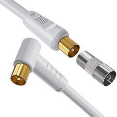 10 m TV Antenna Cable Connector DVB-C DVB-T DVB-S Angle, HDTV Satellite Cable RF TV Antenna Cable Coaxial Cable Gold-Plated Connectors White for Sky, Virgin, BT, TV, Video Recorder or DVD Player