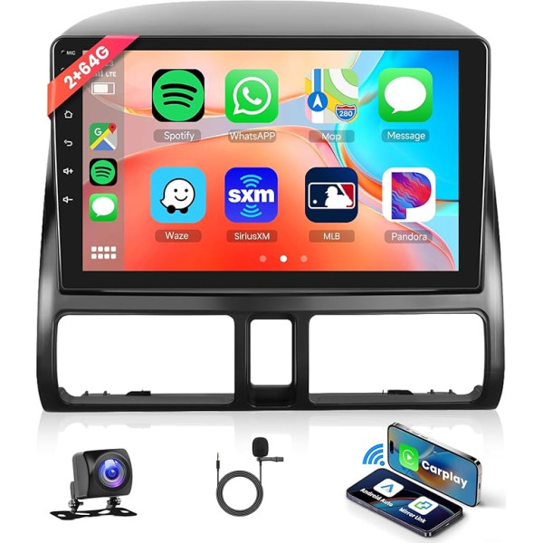 2G+64G Android Autoradio 2 Din für Honda CRV 2001-2006 mit Wireless Apple Carplay Android Auto Navi GPS WiFi 9 Zoll Autoradio mit Mirror Link Bluetooth FM/RDS DAB/OBD/DVR/HiFi/SWC Rückfahrkamera