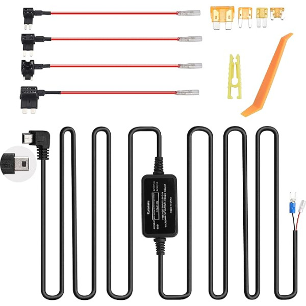 Dash Cam Hardwire Kit Mini USB Charger Power Cable 12V Compatible with iiwey S2 S1 DC01 N1,VIOFO A129 Plus Duo, A129 PRO, A129 IR, A119V3, ORSKEY S680 S800 S900000,R exing,70 mai, Kingsli May m, paths lek