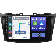 YUNTX Android 12 Auto radio priekš Suzuki Swift 2008-2017/Ertiga 2012-2017-2 DIN [Iebūvēts bezvadu CarPlay/Android Car/GPS] 9 collu IPS 2.5D skārienjūtīgais ekrāns Bezmaksas kamera DAB/Radio vadība. /MirrorLink/4G