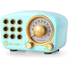 Radio Feegar Retro Bluetooth skaļrunis, Vintage FM radio ar vecmodīgu klasisku stilu, spēcīgu basa pastiprinājumu, skaļu skaļumu, F kartes ligzdu un MP3 atskaņotāja AUX darbību, MicroSD karte (zils)