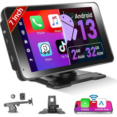 Podofo 7 Zoll Tragbares Autoradio Radio mit Wireless Apple Carplay & Android Auto, 2+32G Android 13 Autoradio mit Bildschirm, GPS Navi WiFi,Bluetooth, UKW-Übertragung, Mirror Link,Nachtsicht