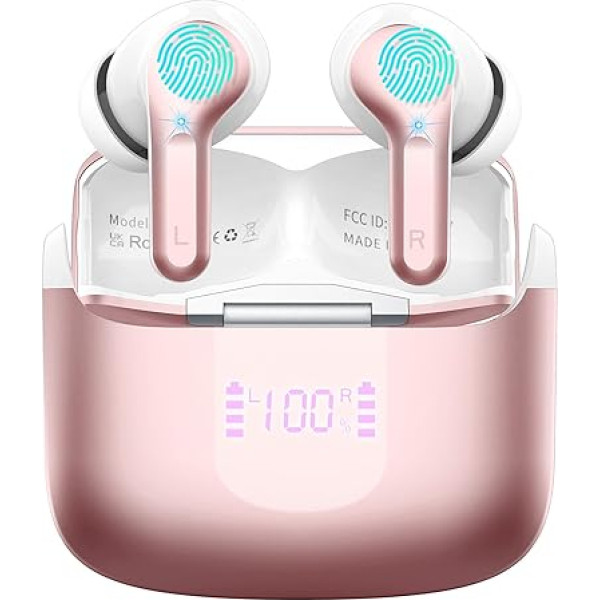 Bluetooth austiņas, bezvadu Bluetooth 5.3 In-Ear austiņas ar 4 mikrofoniem, 2023 bezvadu austiņas ENC trokšņu slāpēšanas austiņas ar USB-C, 40H Deep Bass Bluetooth austiņas (rozā)