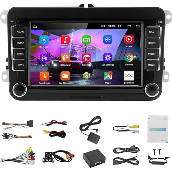 7 collu Android auto radio VW automašīnas radio, auto stereo bezvadu VW, HD skārienjūtīgais ekrāns FM radio atpakaļgaitas kamera WiFi/Bluetooth/USB stūres rata tālvadības pults Spoguļa saite