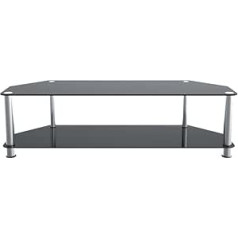 MAHARA Black Glass Corner TV Stand with Chrome Legs - Max 165cm - Glass Shelf, Console Tables up to 60kg - TV Stand 140 x 45 x 40cm