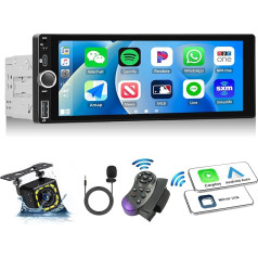 Autoradio 1 DIN ar bezvadu CarPlay Android Car, 6,86 collu ekrāns, MP5 multimediju atskaņotājs ar Mirror Link Bluetooth FM/RDS radio SWC AUX-in EQ USB Type-C + atpakaļgaitas kamera un mikrofons