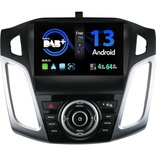 SXAUTO Android 13 - [Iebūvēts DAB] - IPS auto radio Ford Focus (2012-2017) - Iebūvēts Carplay/Android Car - LED kamera + mikrofons - 4G + 64G - 360-CAM stūres kontrole Fast Boot WiFi - 2 DIN 9