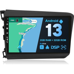 JOYX Android 12 IPS auto radio piemērots Honda Civic (2012-2015) - iebūvēts CarPlay Android automašīnā - bezmaksas atpakaļgaitas kamera - 2G + 32G - 9 collu 2 DIN - DAB stūres vadības stūres vadības stūre Fast-Boot WiFi 4G DSP