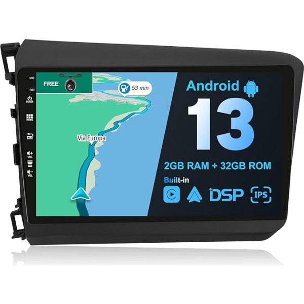 JOYX Android 12 IPS auto radio piemērots Honda Civic (2012-2015) - iebūvēts CarPlay Android automašīnā - bezmaksas atpakaļgaitas kamera - 2G + 32G - 9 collu 2 DIN - DAB stūres vadības stūres vadības stūre Fast-Boot WiFi 4G DSP