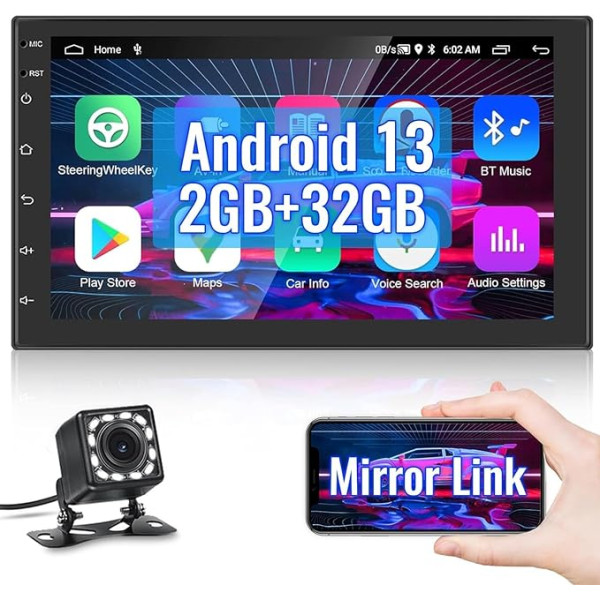 Hikity 2G 32G Android 13 Auto radio ar satelītnavigācijas sistēmu Double DIN Universāls 7 collu auto paneļa displejs Auto radio 2DIN RDS ar Bluetooth Handsfree GPS WiFi Mirror Link FM USB USB atpakaļgaitas kamera