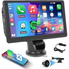 Hodozzy iOS Carplay Bildschirm für Auto, Portable 7 Zoll Touch Screen Wireless Carplay und Android Auto Display Extern mit Bluetooth, Airplay Mirror Link Navi, FM EQ/AUX/TF/USB, Tragbares Autoradio