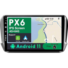 JOYX PX6 Android 11 autoradio piemērots Peugeot 208/2008 (2012-2018) - [4G + 64G] - Bez kameras - 2 DIN 10,1 collu - Atbalsta DAB stūres vadības ierīci 4G WiFi BT Android Car Carplay HDMI 4K video