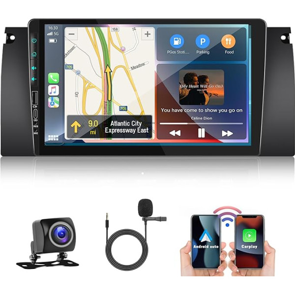 Atjaunināšana: CAMECHO 2+64G Android 13 auto radio BMW E39 X5 E38 M5 ar Carplay/Android Auto/Mirrorlink, 9 collu kapacitīvais skārienekrāns Atbalsta WiFi/GPS/FM/Bluetooth/SWC