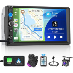 Inefala 7 collu Double DIN auto radio ar Apple Carplay un Android Car, Bluetooth auto radio ar skārienjūtīgo ekrānu, Link Mirror, atbalsta FM, USB, AUX, TF; stūres vadības stūres, atpakaļgaitas kamera