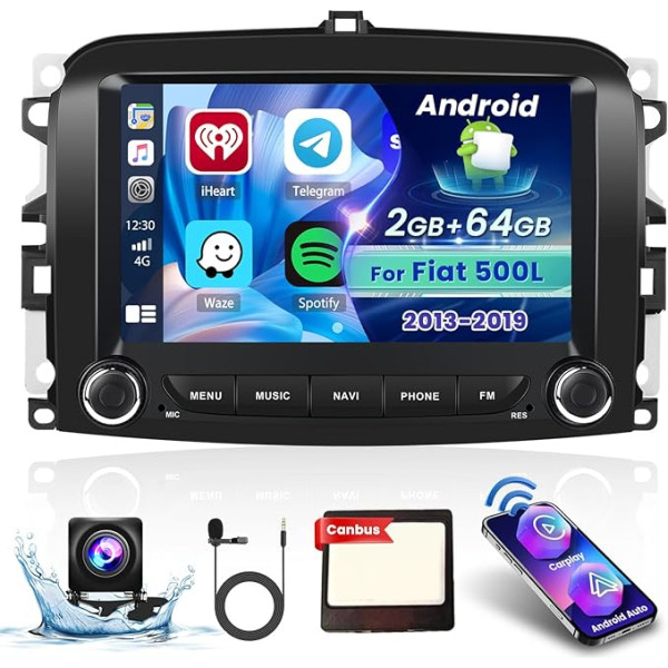 Hikity 2G+64G Android 13 Autoradio mit Navi für FIAT 500L 2013 2014 2014 2015 2015 2016 2016 2017 2017 2018 2019 Radio mit 9 Zoll Bildschirm Wireless Carplay Android Auto FM/RDS Radio USB SWC Mic Rückfahrkamera