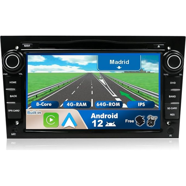 BXLIYER Android 12 Autoradio Passt für Opel Vauxhall/Antara/Astra/Zafira/Corsa/Meriva- 4G+64G - [Eingebaut DSP+Carplay+Android Auto] - LED Kamera + MIC - Lenkradsteuerung WiFi DAB Fast-Boot 360-CAM