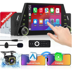 Hikity 5 Zoll Autoradio 1 Din Wireless Carplay Android Auto, Touchscreen Auto Radio mit Bildschirm Mirror Link Bluetooth Freisprecheinrichtung 2USB Typ-C Rückfahrkamera