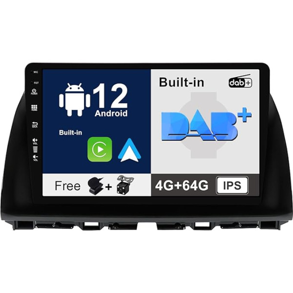 SXAUTO - Iebūvēts DAB - Android 12 IPS auto radio piemērots Mazda CX-5 (2013-2016) - Iebūvēts Carplay/Android Car/DSP - LED kamera + MIC - 4G + 64G - AHD 360 kamera SWC Fast-Boot WiFi - 2 DIN 10,1 collu