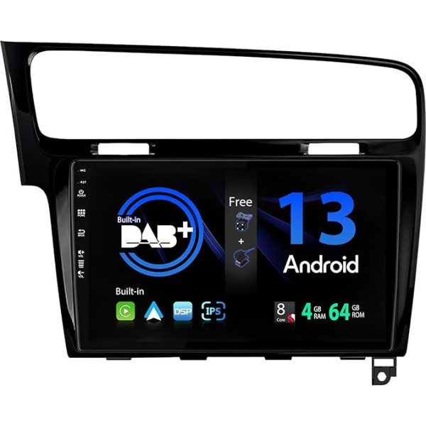 SXAUTO - Iebūvēts DAB - Android 12 IPS auto radio piemērots Golf 7 (2013-2018) - Iebūvēts Carplay/Android Car/DSP - Kamera + MIC - 4G + 64G - AHD 360-CAM SWC Fast-Boot WiFi - 2 DIN 10,1 collu - Melns