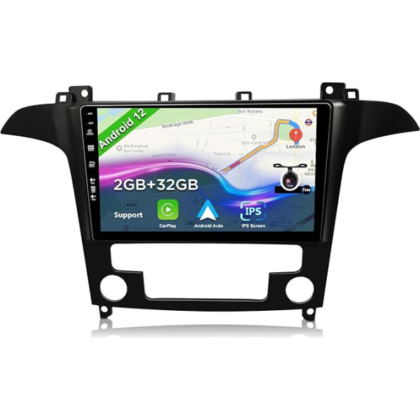 BXLIYER Android 12 auto radio priekš Ford S-Max (2007-2008) - atpakaļgaitas kamera - 2G + 32G - IPS 9 collu 2 DIN - DAB stūres vadība WiFi Carplay Android auto Bluetooth DSP