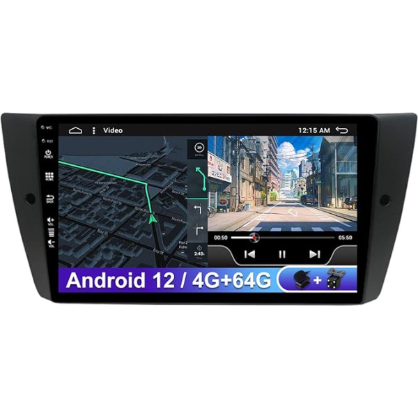 9 collu Android 12 autoradio BMW E90 E91 E92 E93 2005-2012 - aizmugures skata kamera un mikrofons - atbalsta stūres vadības ierīci/BT/Mirror Link/GPS/WiFi/4G/DSP/CarPlay/Android Car - 4G+64G