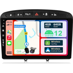 YUNTX Android 12 Auto radio Octa Core 4GB + 64GB ar CarPlay Android auto DSP kamera 9 collu IPS skārienekrāna atbalsts DAB AHD kamera GPS WiFi WiFi Bluetooth Mirror Link priekš Peugeot 308 (2007-2013)