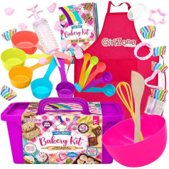 GirlZone Little Baker's Bakery Kit, 40-Piece Baking Set with Baking Accessories and Baking Utensils for Children, Cookie Cutters, Apron and Baking Book with Delicious Recipes, Surprise Egg Funny