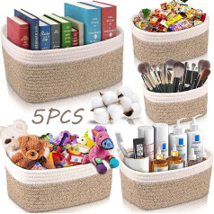 FAMKEEP Set of 5 Braided Storage Baskets, Cotton Rope, Stackable Storage Basket for Organising Clothes and Accessories, Bathroom, Toy Baskets Storage