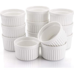 Foraineam 12 suflē veidņu komplekts Porcelāna cepšanas veidnes Kūku veidnes Krēma brošu bļodas Keramikas bļodas smalkmaizītēm Krēma ragu deserts cepšanai Servēšanai - 120 ml