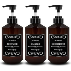 WESFAHON Shampoo- und Spülungsspender, Duschspenderflaschen, moderner Duschspender für Badezimmer, nachfüllbare Shampoo- und Conditioner-Flaschen mit Pumpe und Etiketten, Braun, 3 Stück