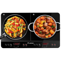 Aobosi Induction Hob, Induction Hob, 2 Plates, 3500 W with Warming Function, 10 Temperature Levels and 6 Power Levels, Max and Min for Quick Setting, Safety Lock, 4-Hour Timer