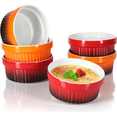 com-four® 6 x Ragout Fin bļodas, cepeškrāsns izturīgas formas sarkanā un oranžā krāsā, Creme Brulee bļodas, deserta bļodas, katra 250 ml, var mazgāt trauku mazgājamā mašīnā