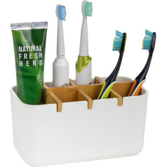 SaaGiio White Bamboo Toothbrush Holder - Minimalist Style Caddy Made of Durable Natural Impurity Resistant Materials - Large Travel Size Toothbrush Pot for Families