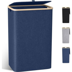 Laundry Basket with Lid, Large, 100 L Laundry Hamper, Narrow with Removable Laundry Bag, Laundry Baskets, Laundry Cupboard, Laundry Chest Laundry Bin for Dirty Laundry, Navy Blue