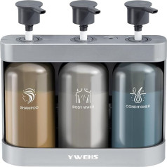 YWEHS Shampoo-Spender für Dusche, Wandmontage, Duschseifenspender, 3 Kammern, ohne Bohren, 30 ml x 3 Shampoo-Conditioner, Körperwaschspender für Badezimmer, Hotel, Silber, 3 nachfüllbare Flaschen