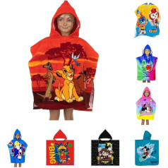 AYMAX SPRL Bērnu vannas pončo ar kapuci, 55 x 110 cm, dažādi dizaini - Lion King, PJ Masks, Batman, Minnie Mouse, Cars, LOL Surprise, Top Wings, Sam Vannas pončo dvieļu peldmēteli pončo