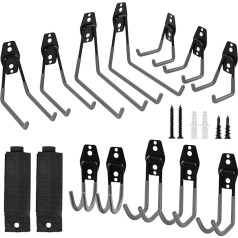 Faankiton Pack of 12 Wall Hooks Garage Heavy Duty Garage Hooks Double Hooks Garage Storage Hooks for Organization (Grey, with Two Straps)