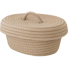 Decorative Storage Basket with Lid, Woven Basket with Lid, Cute Cotton Rope Basket, Cotton Rope Basket with Lid, Woven Storage Container, Organiser Box, Container for Snacks (Khaki)