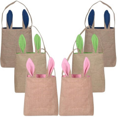 KEFAN Lieldienu zaķu maisiņi Burlap Bunny Ears Tote Bag olu medību grozi 6 Pack (Lieldienu grozs 02)