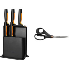 Fiskars dizaina nažu bloks ar 5 nažiem, funkcionāla forma, melns, 1057554 & universālas šķēres, kopējais garums: 21 cm, kvalitatīvs tērauds/plastmasa, funkcionāla forma, melns, 1019197