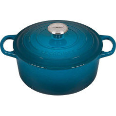 Le Creuset Signature čuguna kastrolis ar vāku, diametrs 24 cm, apaļš, piemērots visu veidu plītīm un indukcijas plītīm, tilpums: 4,2 l, 4,305 kg, Deep Teal, 21177246422430